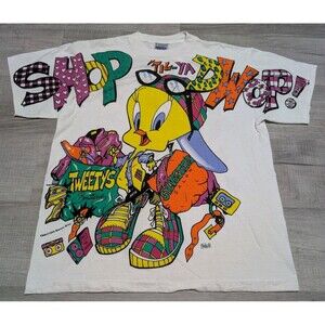 Vintage Tweety Bird Shirt Large All Over Print Tee 1994 Looney Tunes WB Freeze